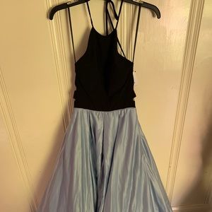 Blue and black formal dress with mesh cutouts NWT